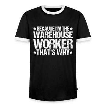 Fachkraft für Lagerlogistik Warehouse Worker Lager - Männer Kontrast-T-Shirt - Schwarz/Weiß - Vorne - AI Model Female 172 light (172cm) & AI Model Male 178 light (178cm)