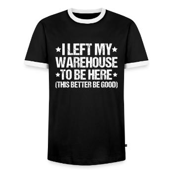 Fachkraft für Lagerlogistik Warehouse Worker Lager - Männer Kontrast-T-Shirt - Schwarz/Weiß - Vorne - AI Model Female 172 light (172cm) & AI Model Male 178 light (178cm)