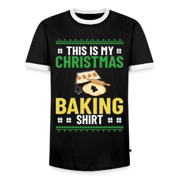 Christmas Baking Cookies Cookies Gingerbread - Men's Ringer Shirt - black/white - Front - AI Model Female 172 light (172cm) & AI Model Male 178 light (178cm)
