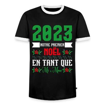 Notre premier Noël en tant que M. et Mme 2023 - T-shirt contrasté Homme - noir/blanc - Devant - AI Model Female 172 light (172cm) & AI Model Male 178 light (178cm)