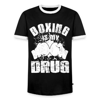 Boxing Is My Drug Boxing Gloves Funny Boxing Boxer - Men's Ringer Shirt - black/white - Front - AI Model Female 172 light (172cm) & AI Model Male 178 light (178cm)