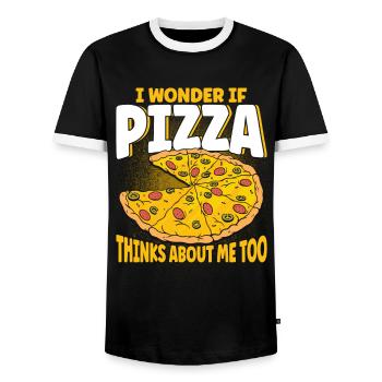 Pizza Food Pizzeria Pizza slice Pizza maker - Men's Ringer Shirt - black/white - Front - AI Model Female 172 light (172cm) & AI Model Male 178 light (178cm)