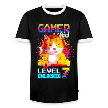 gamer fille 7ème anniversaire jeux vidéo de jeu - T-shirt contrasté Homme - noir/blanc - Devant - AI Model Female 172 light (172cm) & AI Model Male 178 light (178cm)