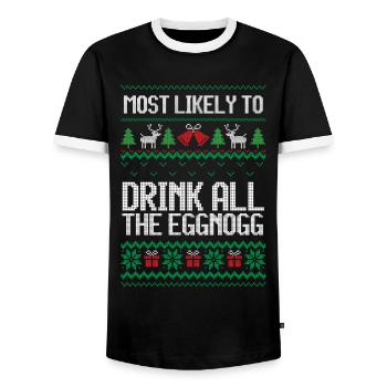 Most likely to drink all eggnogg ugly christmas - Men's Ringer Shirt - black/white - Front - AI Model Female 172 light (172cm) & AI Model Male 178 light (178cm)