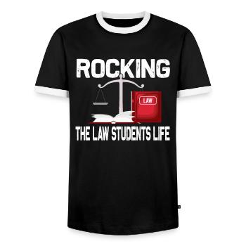 Rocking The Law Life - Funny Law School - Men's Ringer Shirt - black/white - Front - AI Model Female 172 light (172cm) & AI Model Male 178 light (178cm)