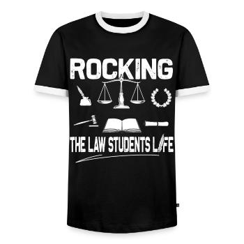 Rocking The Law Life - Funny Law School - Men's Ringer Shirt - black/white - Front - AI Model Female 172 light (172cm) & AI Model Male 178 light (178cm)