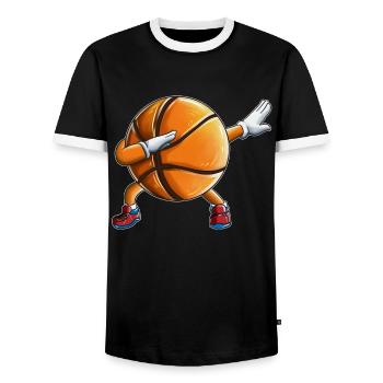 Basketball Fan Kids Sport Game Training Outfit - Men's Ringer Shirt - black/white - Front - AI Model Female 172 light (172cm) & AI Model Male 178 light (178cm)