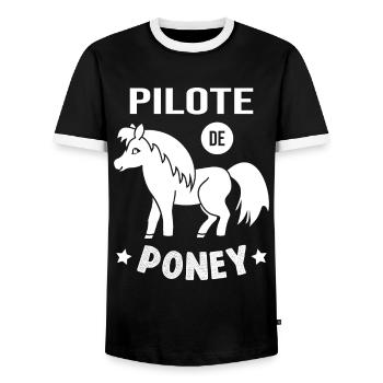 Pilote De Poney Humour Cadeau Équitation Cavalière - T-shirt contrasté Homme - noir/blanc - Devant - AI Model Female 172 light (172cm) & AI Model Male 178 light (178cm)