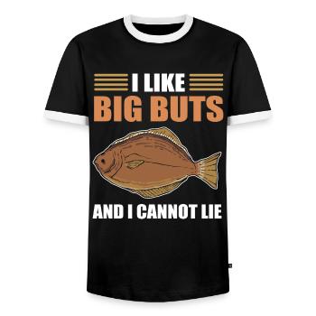 J’aime les gros mais et je ne peux pas mentir Pêche au flétan - T-shirt contrasté Homme - noir/blanc - Devant - AI Model Female 172 light (172cm) & AI Model Male 178 light (178cm)