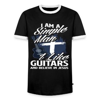 Guitar Jesus Mann - Men's Ringer Shirt - black/white - Front - AI Model Female 172 light (172cm) & AI Model Male 178 light (178cm)