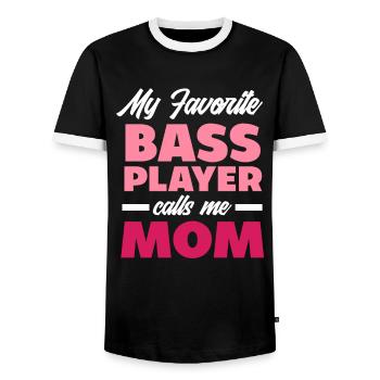 Guitar Mama Bass Player - Men's Ringer Shirt - black/white - Front - AI Model Female 172 light (172cm) & AI Model Male 178 light (178cm)