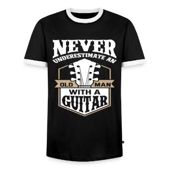 Guitar Old Man Guitarist - Men's Ringer Shirt - black/white - Front - AI Model Female 172 light (172cm) & AI Model Male 178 light (178cm)