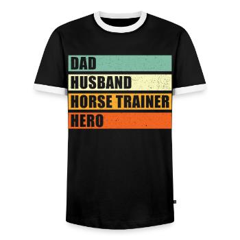 Horse Trainer Father Husband Hero - Men's Ringer Shirt - black/white - Front - AI Model Female 172 light (172cm) & AI Model Male 178 light (178cm)