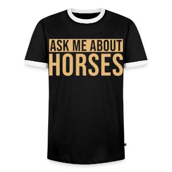 Les cavaliers me posent des questions sur les chevaux - T-shirt contrasté Homme - noir/blanc - Devant - AI Model Female 172 light (172cm) & AI Model Male 178 light (178cm)