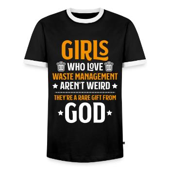 Spécialiste du recyclage et de la gestion des déchets - T-shirt contrasté Homme - noir/blanc - Devant - AI Model Female 172 light (172cm) & AI Model Male 178 light (178cm)