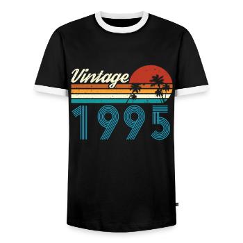Vintage 1995 Vintage Birthday Retro Vintage - Men's Ringer Shirt - black/white - Front - AI Model Female 172 light (172cm) & AI Model Male 178 light (178cm)