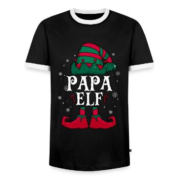 Papa Elf Christmas - Men's Ringer Shirt - black/white - Front - AI Model Female 172 light (172cm) & AI Model Male 178 light (178cm)
