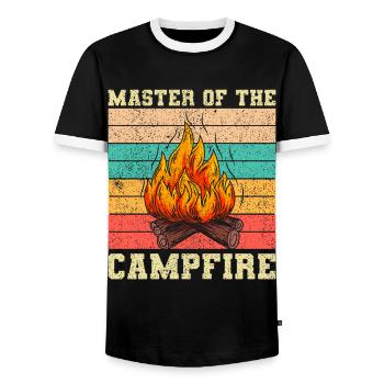 Master of Campfire Camping Camp Camping - Men's Ringer Shirt - black/white - Front - AI Model Female 172 light (172cm) & AI Model Male 178 light (178cm)