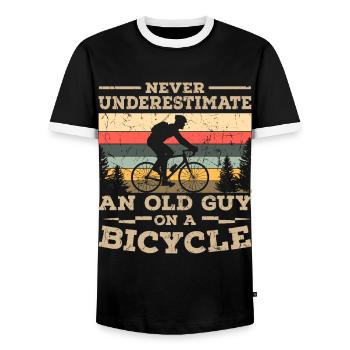 Old Man On Bike Cycling Biker Bike Tour - Men's Ringer Shirt - black/white - Front - AI Model Female 172 light (172cm) & AI Model Male 178 light (178cm)