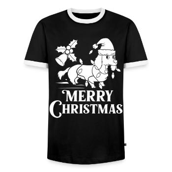 Doxie Teckel Teckel Chien Noël - T-shirt contrasté Homme - noir/blanc - Devant - AI Model Female 172 light (172cm) & AI Model Male 178 light (178cm)