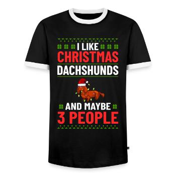 Doxie Teckel Teckel Chien Noël - T-shirt contrasté Homme - noir/blanc - Devant - AI Model Female 172 light (172cm) & AI Model Male 178 light (178cm)