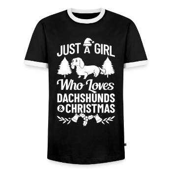 Doxie Teckel Teckel Chien Noël - T-shirt contrasté Homme - noir/blanc - Devant - AI Model Female 172 light (172cm) & AI Model Male 178 light (178cm)