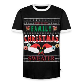 Funny Family Couple Clothes Christmas - Men's Ringer Shirt - black/white - Front - AI Model Female 172 light (172cm) & AI Model Male 178 light (178cm)