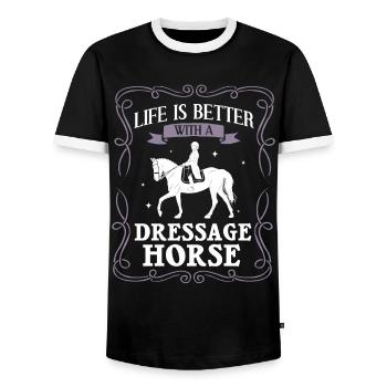 Dressur Reiten Pferd Training Dressurreiten - Männer Kontrast-T-Shirt - Schwarz/Weiß - Vorne - AI Model Female 172 light (172cm) & AI Model Male 178 light (178cm)