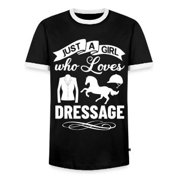 Dressur Reiten Pferd Training Dressurreiten - Männer Kontrast-T-Shirt - Schwarz/Weiß - Vorne - AI Model Female 172 light (172cm) & AI Model Male 178 light (178cm)
