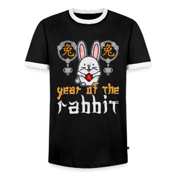 Chinese Rabbit Character New Year - Men's Ringer Shirt - black/white - Front - AI Model Female 172 light (172cm) & AI Model Male 178 light (178cm)