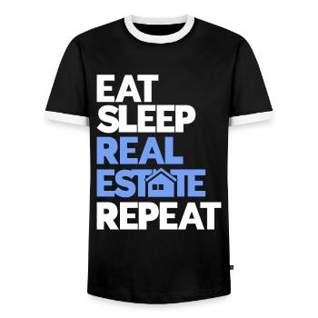 Real Estate Agent Broker Profession Real Estate - Men's Ringer Shirt - black/white - Front - AI Model Female 172 light (172cm) & AI Model Male 178 light (178cm)