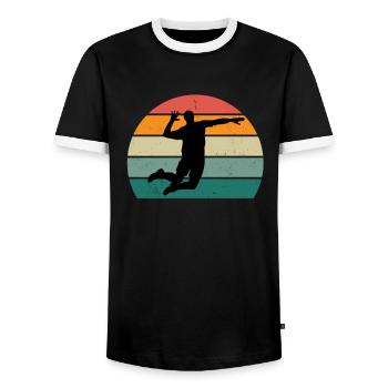 Volleyball Player Schmetterball Volley Volleyball - Men's Ringer Shirt - black/white - Front - AI Model Female 172 light (172cm) & AI Model Male 178 light (178cm)
