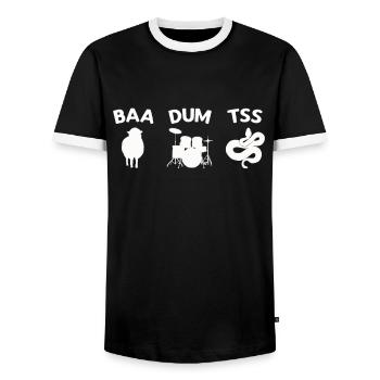 Funny pun Baa Dum Tss Shirt - Men's Ringer Shirt - black/white - Front - AI Model Female 172 light (172cm) & AI Model Male 178 light (178cm)