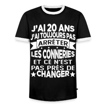 j'ai 20 ans j'ai toujour pas arrêter les conneries - T-shirt contrasté Homme - noir/blanc - Devant - AI Model Female 172 light (172cm) & AI Model Male 178 light (178cm)