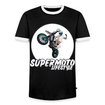 Supermotard / Supermotard / Supermotard Wheelie Bikers - T-shirt contrasté Homme - noir/blanc - Devant - AI Model Female 172 light (172cm) & AI Model Male 178 light (178cm)
