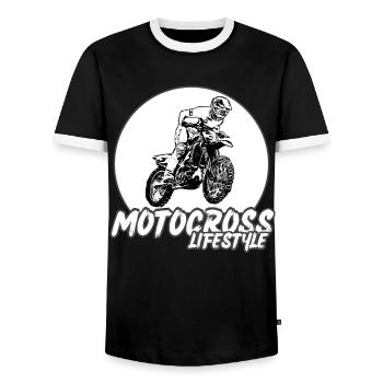 Motocross / Enduro / Freestyle mx / Dirtbike retro - Männer Kontrast-T-Shirt - Schwarz/Weiß - Vorne - AI Model Female 172 light (172cm) & AI Model Male 178 light (178cm)