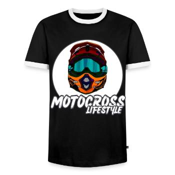 Motocross / Enduro / Freestyle mx / Dirtbike retro - Männer Kontrast-T-Shirt - Schwarz/Weiß - Vorne - AI Model Female 172 light (172cm) & AI Model Male 178 light (178cm)