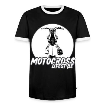 Motocross / Enduro / Freestyle mx / Dirtbike retro - Männer Kontrast-T-Shirt - Schwarz/Weiß - Vorne - AI Model Female 172 light (172cm) & AI Model Male 178 light (178cm)