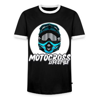 Motocross / Enduro / Freestyle mx / Dirtbike retro - Men's Ringer Shirt - black/white - Front - AI Model Female 172 light (172cm) & AI Model Male 178 light (178cm)