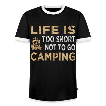 Camper Outdoor Life Is Too Short Not To Go Camping - Men's Ringer Shirt - black/white - Front - AI Model Female 172 light (172cm) & AI Model Male 178 light (178cm)
