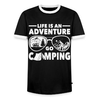 Camper Outdoor Life Is An Adventure Go Camping - Men's Ringer Shirt - black/white - Front - AI Model Female 172 light (172cm) & AI Model Male 178 light (178cm)