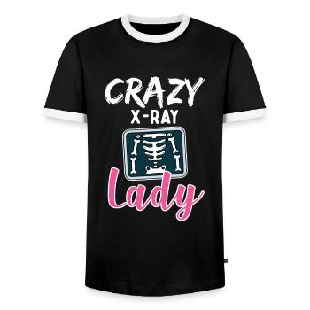 Radiology Crazy X Ray Lady Rad Tech - Men's Ringer Shirt - black/white - Front - AI Model Female 172 light (172cm) & AI Model Male 178 light (178cm)