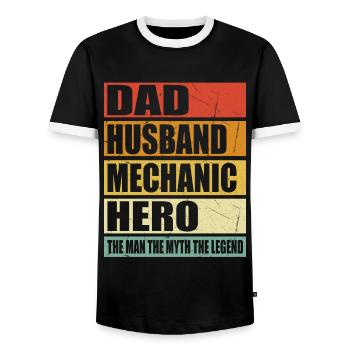 Father Husband Mechanic Hero - Men's Ringer Shirt - black/white - Front - AI Model Female 172 light (172cm) & AI Model Male 178 light (178cm)