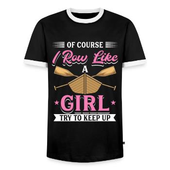 Je rame comme une rameuse - T-shirt contrasté Homme - noir/blanc - Devant - AI Model Female 172 light (172cm) & AI Model Male 178 light (178cm)
