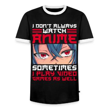 Anime Gamer Jeux vidéo Jeux de hasard Manga - T-shirt contrasté Homme - noir/blanc - Devant - AI Model Female 172 light (172cm) & AI Model Male 178 light (178cm)