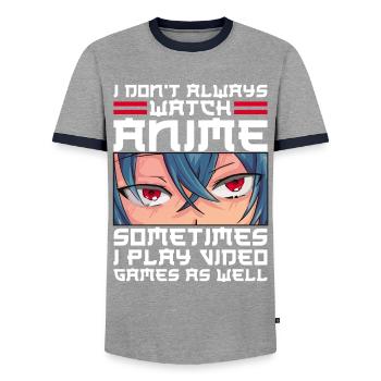 Anime Gamer Jeux vidéo Jeux de hasard Manga - T-shirt contrasté Homme - gris/marine  - Devant - AI Model Female 172 light (172cm) & AI Model Male 178 light (178cm)