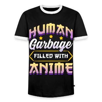 Funny Anime Manga Design Human Garbage - Men's Ringer Shirt - black/white - Front - AI Model Female 172 light (172cm) & AI Model Male 178 light (178cm)