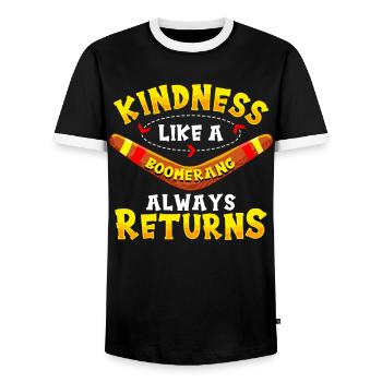 Freundlichkeit Wie Ein Bumerang - Männer Kontrast-T-Shirt - Schwarz/Weiß - Vorne - AI Model Female 172 light (172cm) & AI Model Male 178 light (178cm)