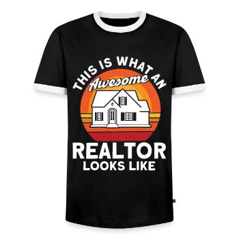 Real Estate Agent Broker Profession Real Estate - Men's Ringer Shirt - black/white - Front - AI Model Female 172 light (172cm) & AI Model Male 178 light (178cm)
