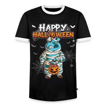 Halloween Schwein Mumie - Männer Kontrast-T-Shirt - Schwarz/Weiß - Vorne - AI Model Female 172 light (172cm) & AI Model Male 178 light (178cm)